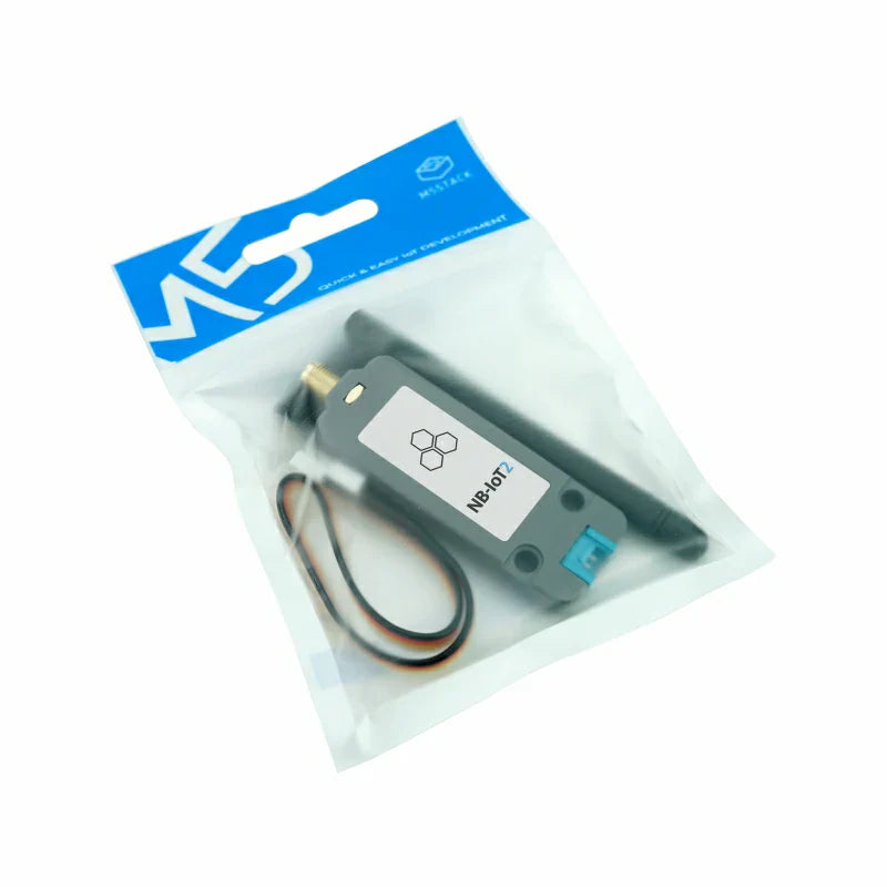 M5Stack NB-IoT2 package contents with antenna and Grove cable