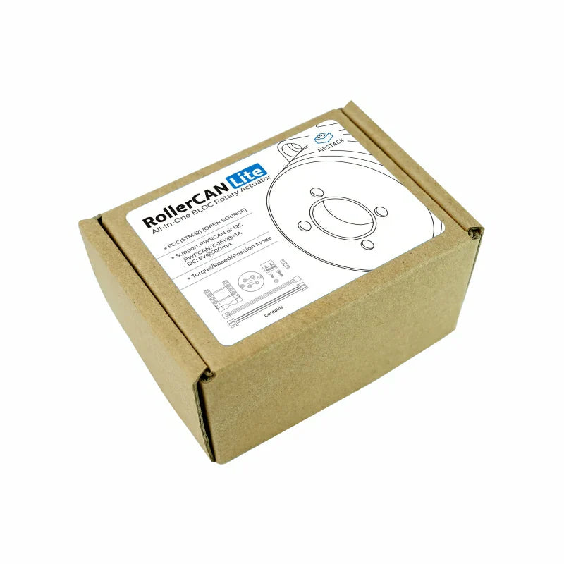 M5Stack RollerCAN Lite package contents with cables and tools