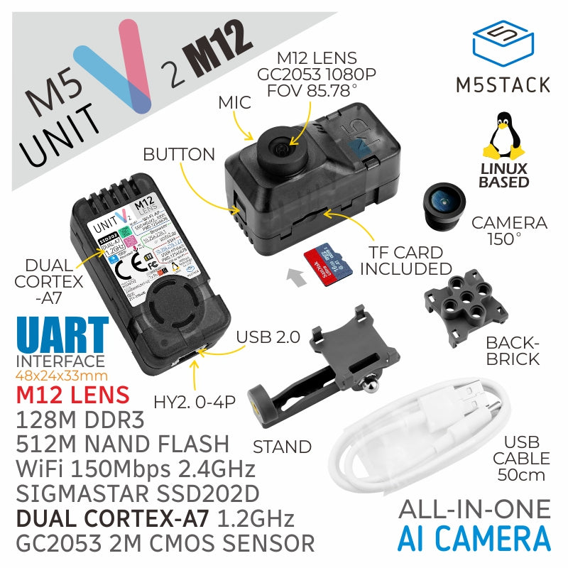 M5Stack UnitV2 M12 AI Camera angled product view