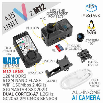 M5Stack UnitV2 M12 AI Camera angled product view