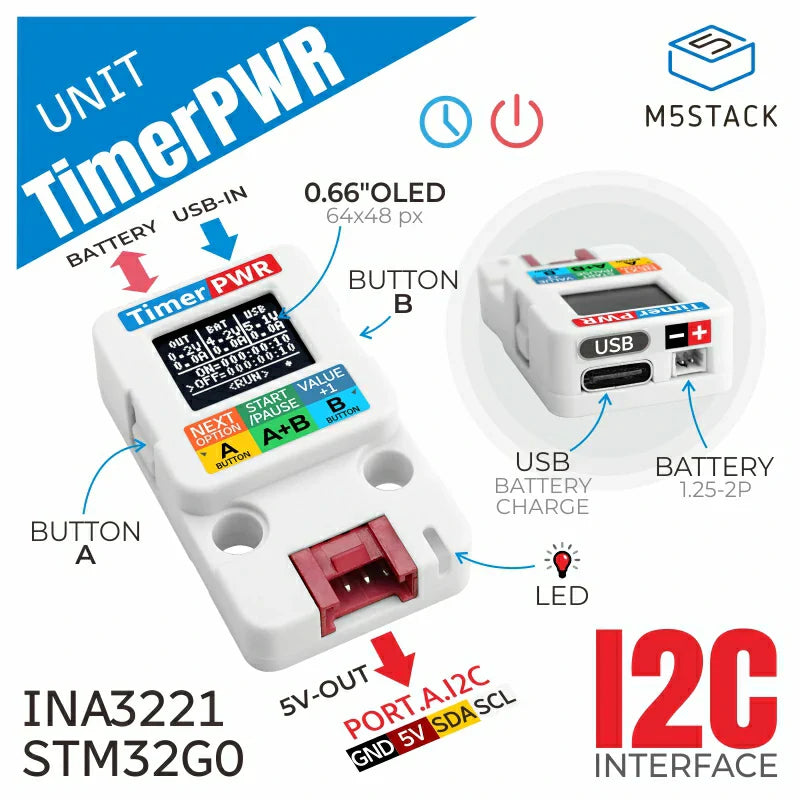 M5Stack TimerPWR battery scheduling and power control Unit