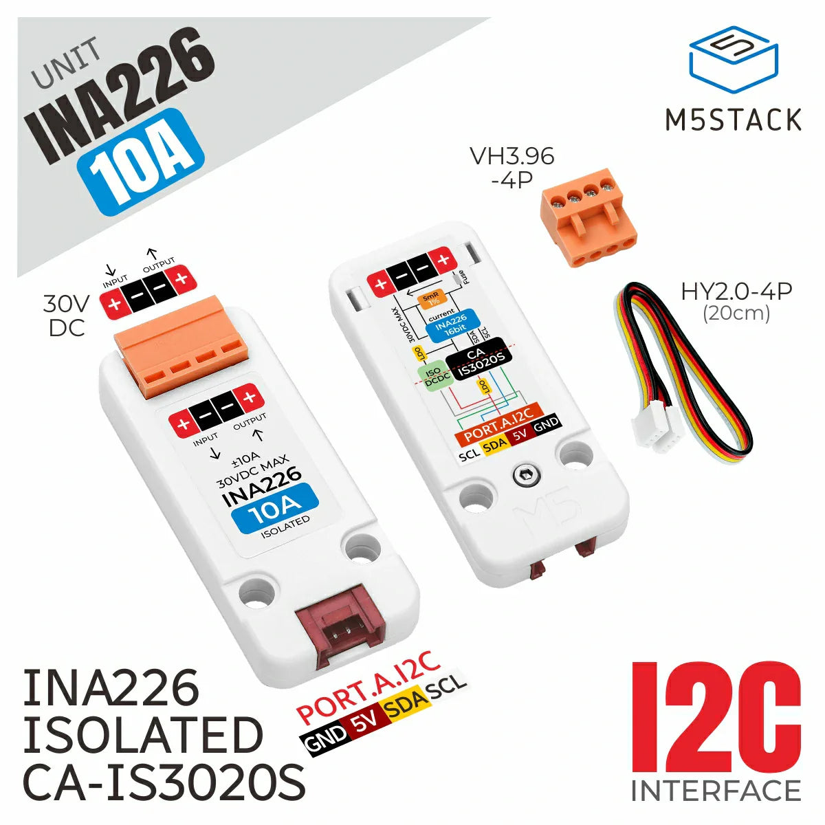 M5Stack INA226-10A Unit showing isolated power measurement design