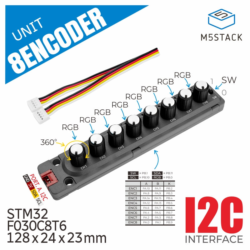 M5Stack Unit 8Encoder connector and control detail