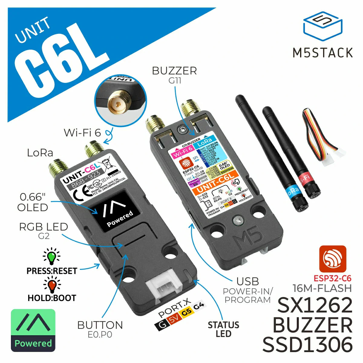 M5Stack Unit C6L connector and control detail