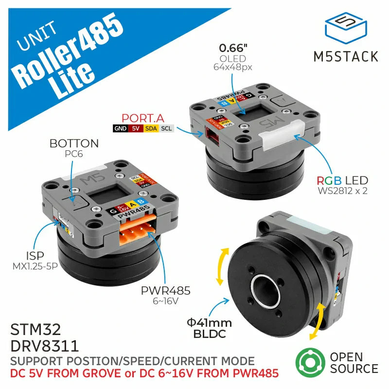 M5Stack Roller485 Lite integrated brushless motor and enclosure