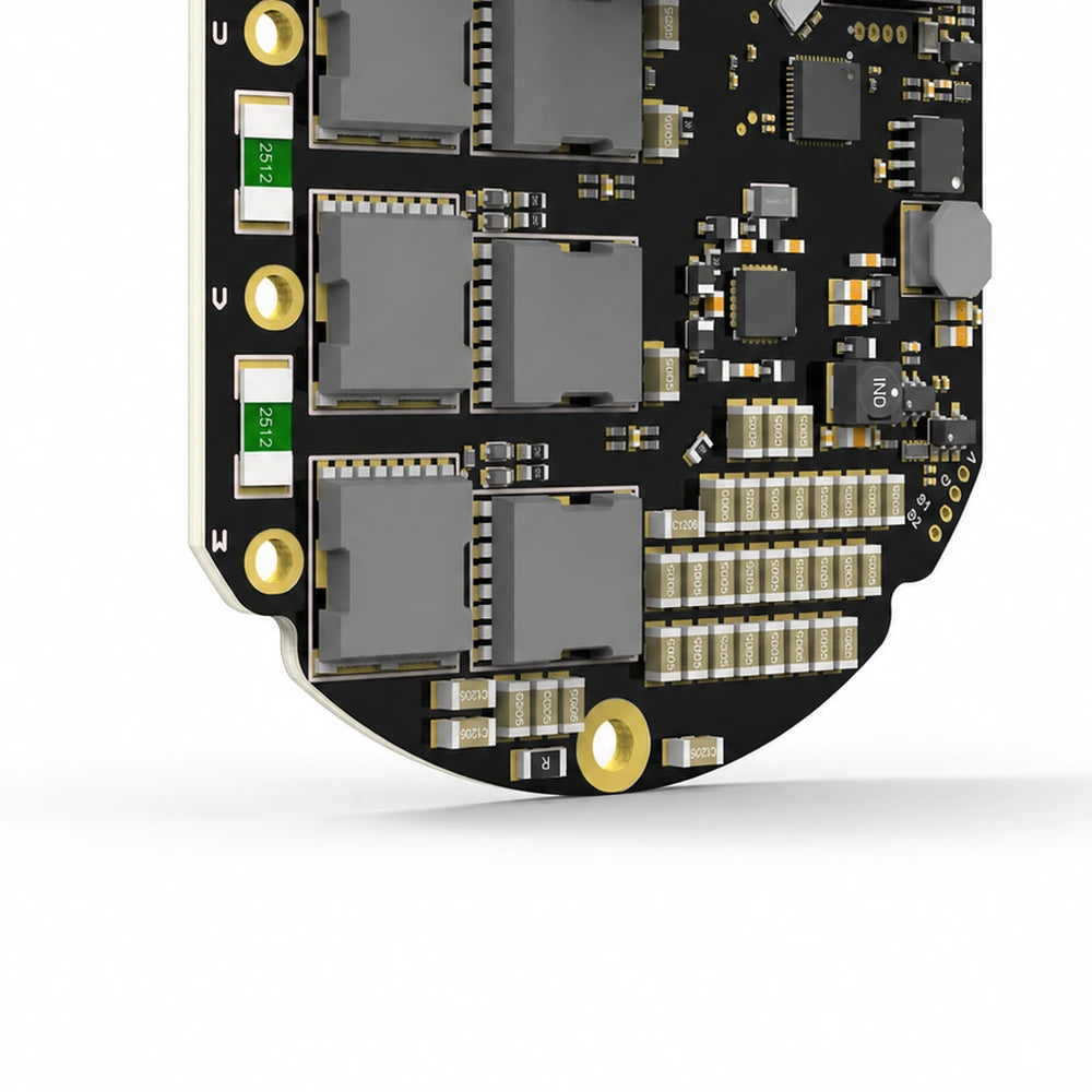 DM100-1E brushless DC motor driver front component layout with U, V and W motor phase connections