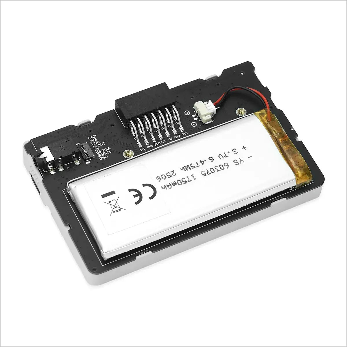 Internal view of M5Stack Cardputer Adv with 1750mAh large capacity lithium battery and ES8311 audio hardware integration.